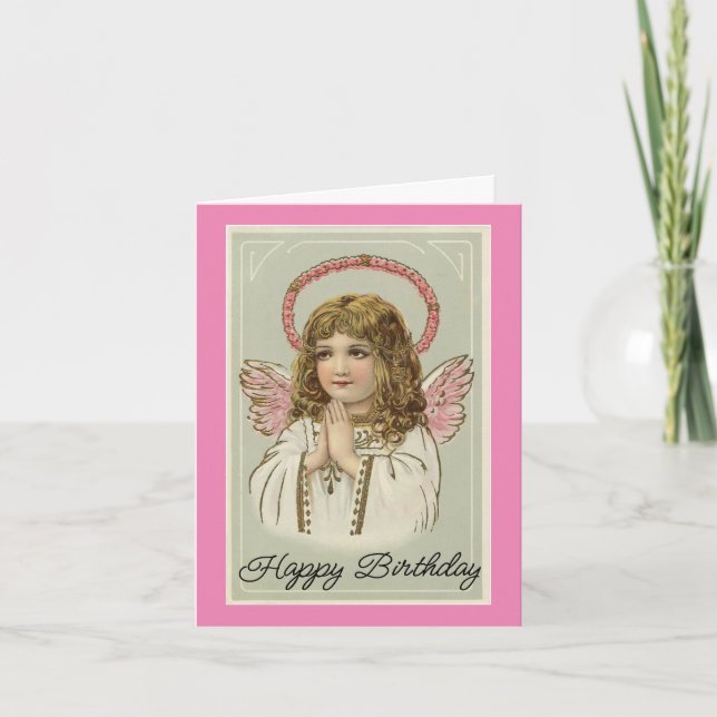 Happy Birthday Praying Angel Greeting Card (Front)