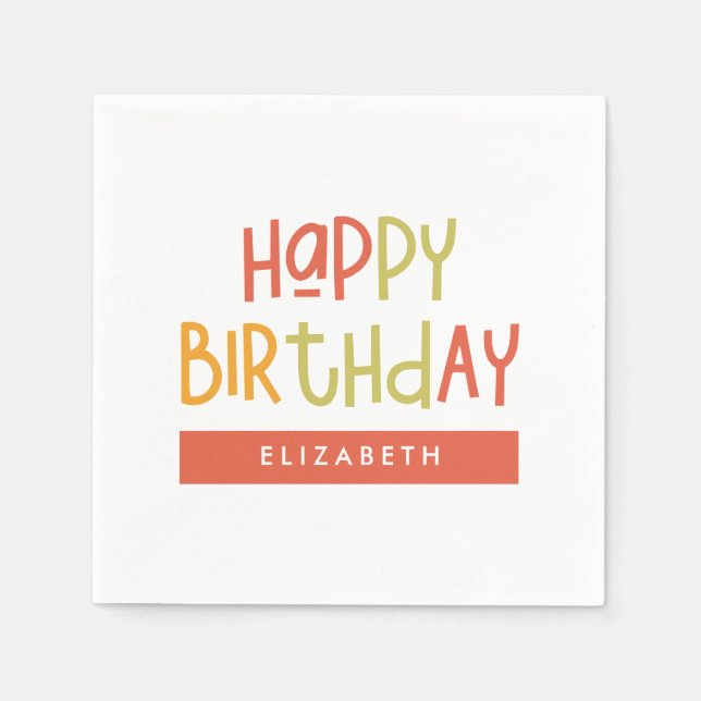 Happy Birthday Preppy Playful Fun Simple Greeting Napkins (Front)