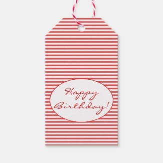 Happy Birthday | Preppy Red Stripes Gift Tags