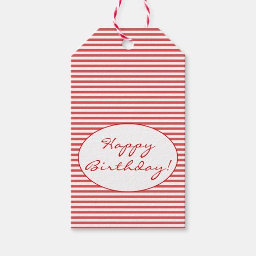 Happy Birthday  Preppy Red Stripes Gift Tags
