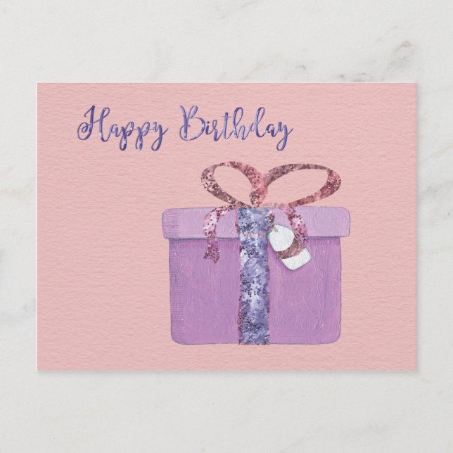 Happy Birthday Present on Pink Postcard (Front)