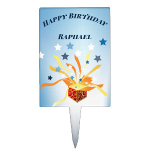 Happy Birthday Present With Stars and Balloons Cake Topper