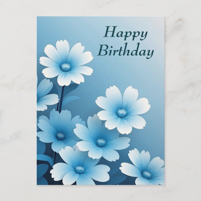 Happy Birthday Pretty Blue Flowers  Postcard (Front)