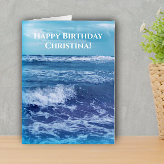 Happy Birthday Pretty Blue Ocean waves Sky Card
