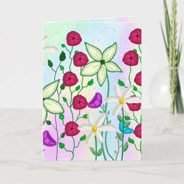 Happy Birthday,  Pretty Floral Watercolor Card (Front)