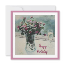 Happy Birthday pretty pink flowers floral fine art