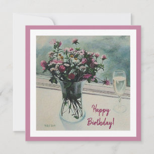 Happy Birthday pretty pink flowers floral fine art Holiday Card