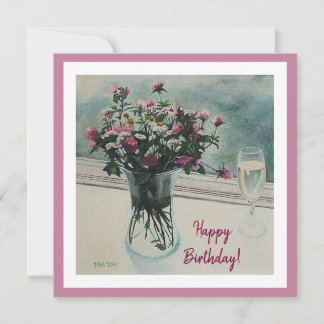 Happy Birthday pretty pink flowers floral fine art Holiday Card