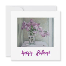 Happy birthday pretty pink lilacs floral art card