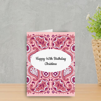 Happy Birthday Pretty Pink Paisley Flowers Card