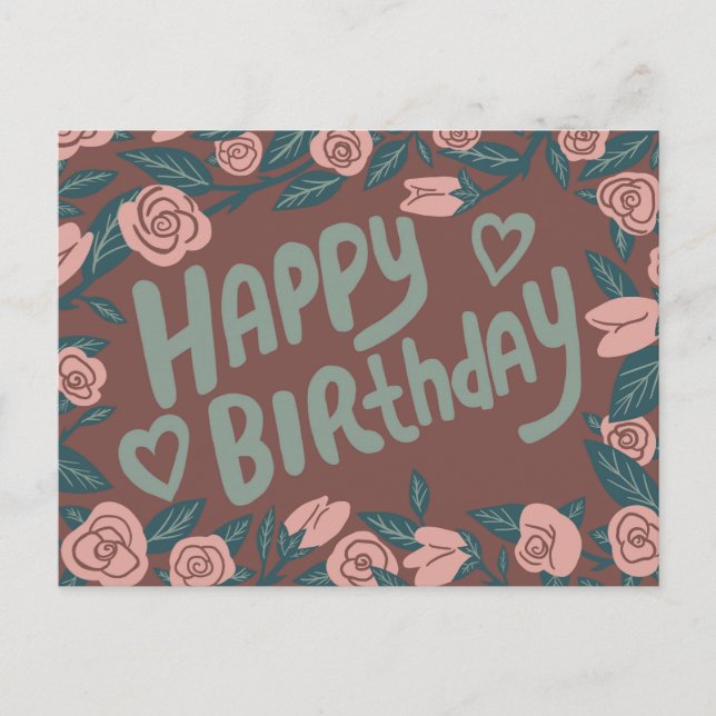 HAPPY BIRTHDAY Pretty Pink Rose Frame Custom  Postcard (Front)