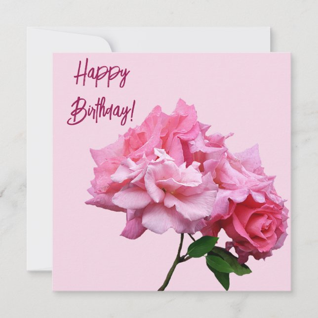 Happy Birthday pretty pink rose minimalist elegant Card (Front)