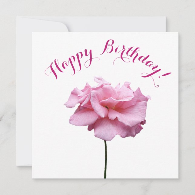 Happy birthday pretty pink rose simple stylish fun holiday card (Front)