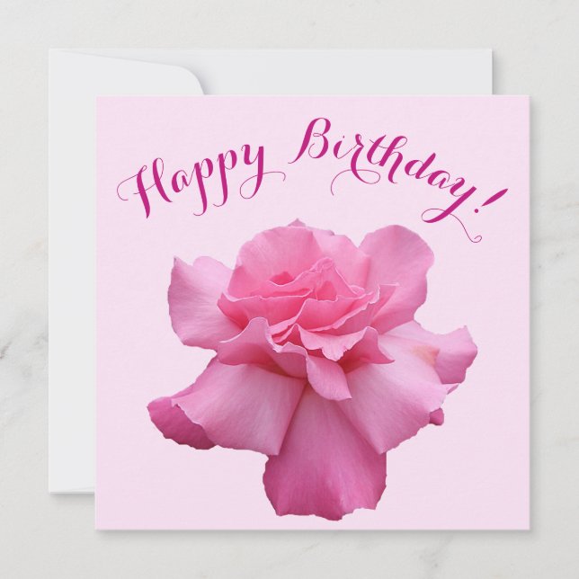 Happy birthday pretty pink rose stylish floral fun holiday card (Front)