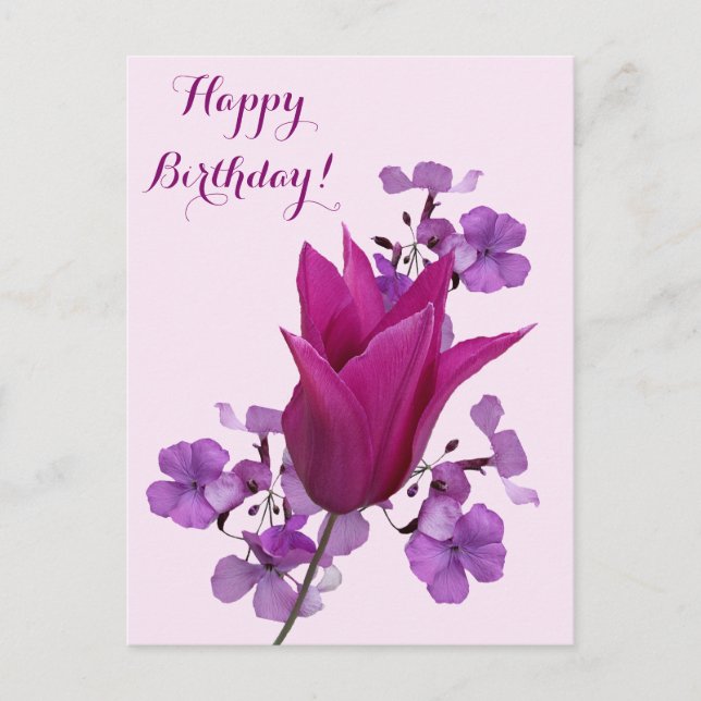 Happy birthday pretty pink tulip floral beautiful postcard (Front)