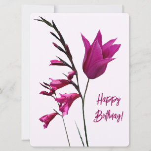 Happy birthday pretty pink tulip floral colorful holiday card