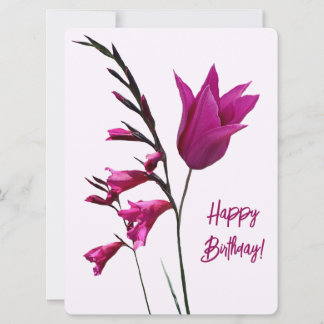 Happy birthday pretty pink tulip floral colorful holiday card