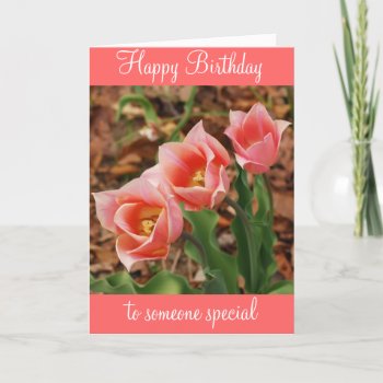 Happy Birthday Pretty Pink Tulips Card by Meg_Stewart at Zazzle