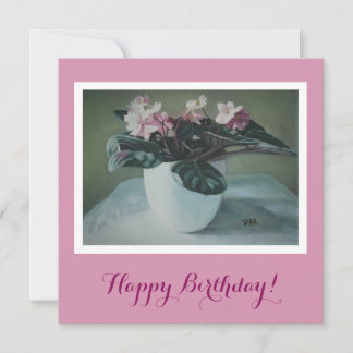 Happy Birthday pretty pink violets floral art