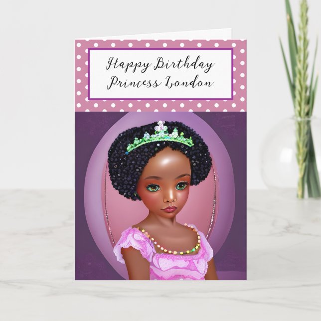 Happy Birthday Pretty Purple Princess Personalized Card (Front)