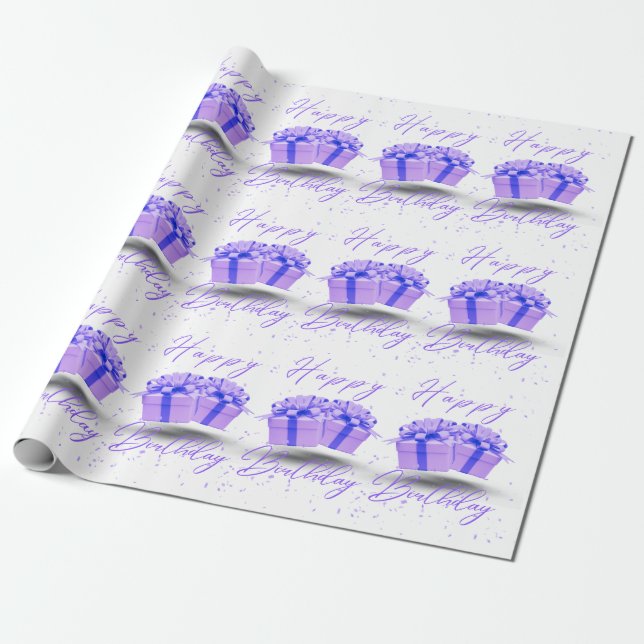 Happy Birthday Pretty Purple Wrapping Paper (Unrolled)