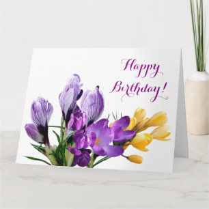 Happy Birthday pretty purple yellow crocus floral Card