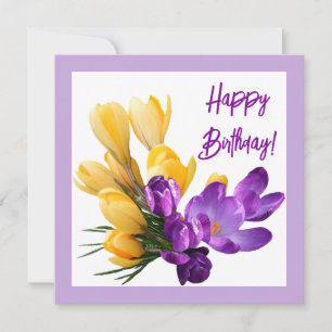Happy Birthday pretty purple yellow crocus floral Card