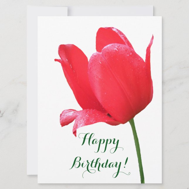 Happy birthday pretty red tulip floral elegant fun holiday card (Front)