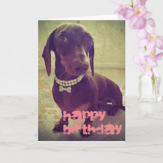 Happy Birthday Pretty Sausage Dog Card (Orchid)