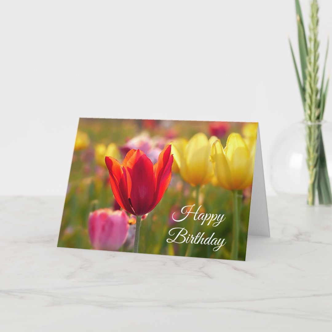Happy Birthday Pretty Tulips Card | Zazzle