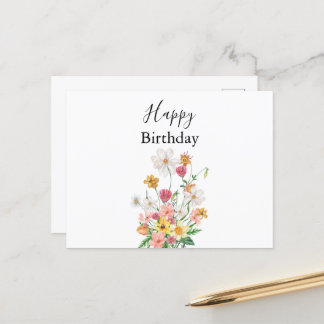 Happy Birthday Pretty Wildflowers Postcard