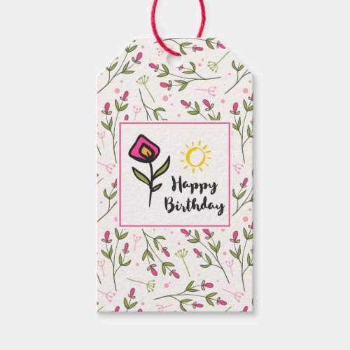 Happy Birthday _ Pretty Wildlflowers and Sun Gift Tags