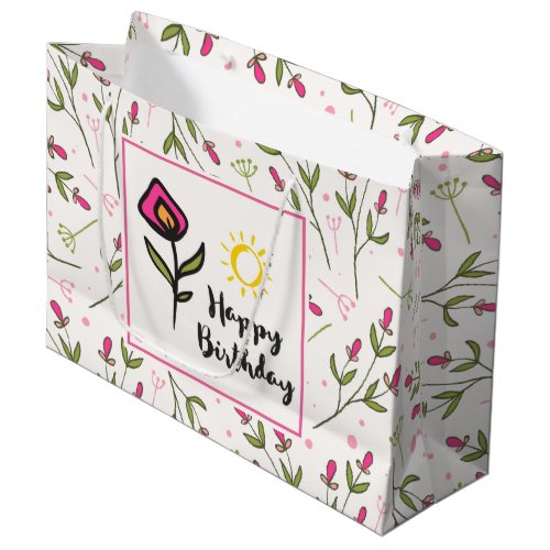 Happy Birthday _ Pretty Wildlflowers and Sun Large Gift Bag
