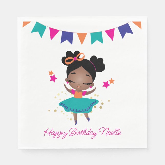 Happy Birthday! Princess Ballerina w/Bow Birthday Napkins (Front)