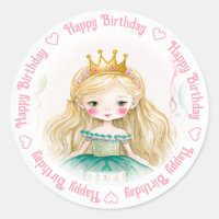 Happy Birthday Princess Classic Round Sticker