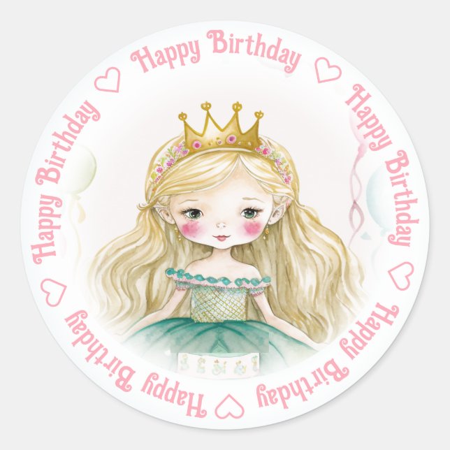Happy Birthday Princess Classic Round Sticker (Front)