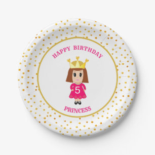 Happy Birthday Princess & Gold Confetti Paper Plates