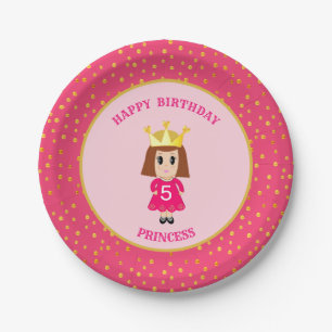 Happy Birthday Princess & Gold Confetti Paper Plates