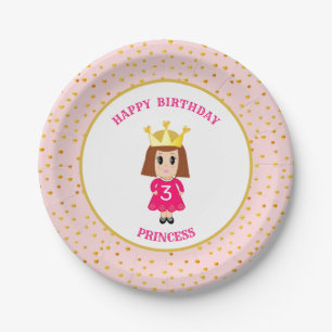 Happy Birthday Princess & Gold Confetti Paper Plates