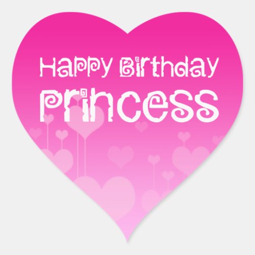 Happy Birthday Princess Heart Sticker