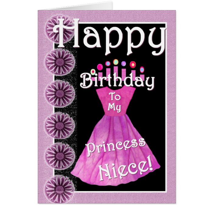 Happy Birthday Princess Niece Pink Dress & Candles Greeting Cards