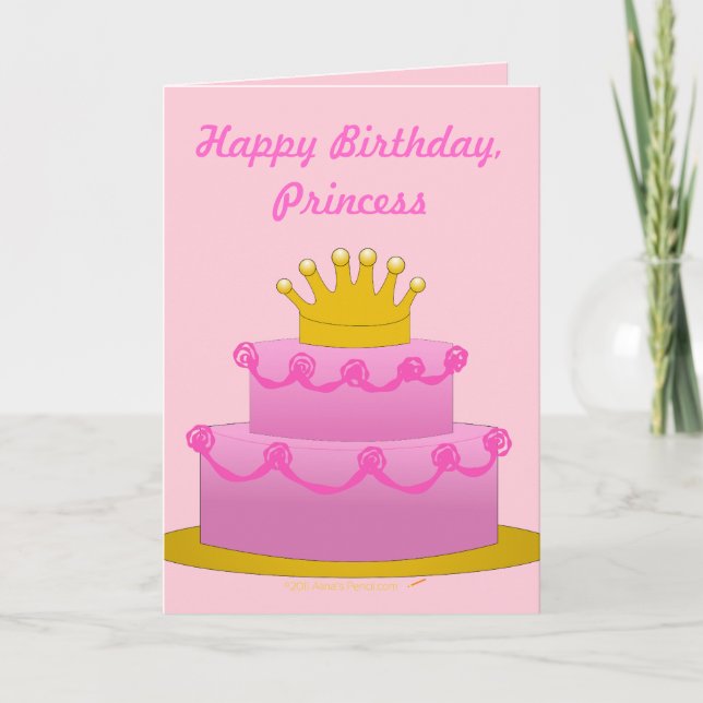 Happy Birthday Princess Pink Cake With Crown Card (Front)