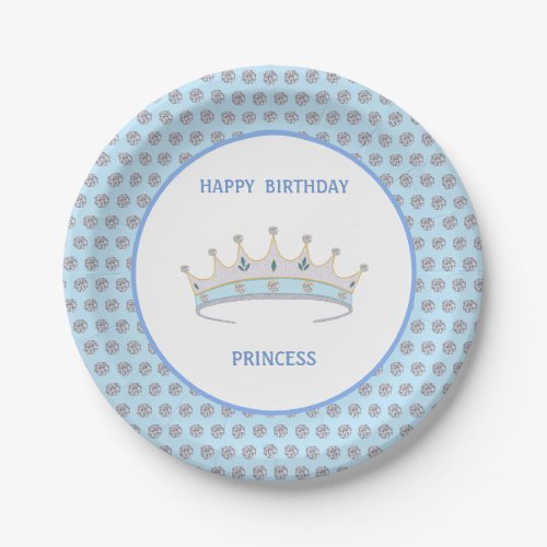 Happy Birthday Princess  Tiara  Diamond Confetti Paper Plates