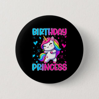 Happy Birthday Princess Unicorn Cute Rainbow Heart Button