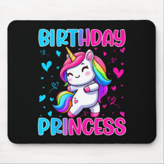 Happy Birthday Princess Unicorn Cute Rainbow Heart Mouse Pad