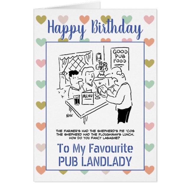 Happy Birthday Pub Landlady Cards (Front)