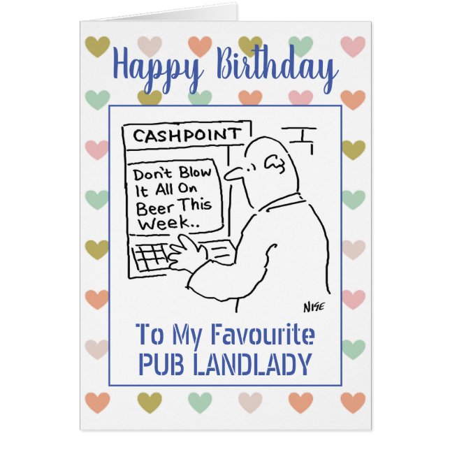Happy Birthday Pub Landlady Cards (Front)