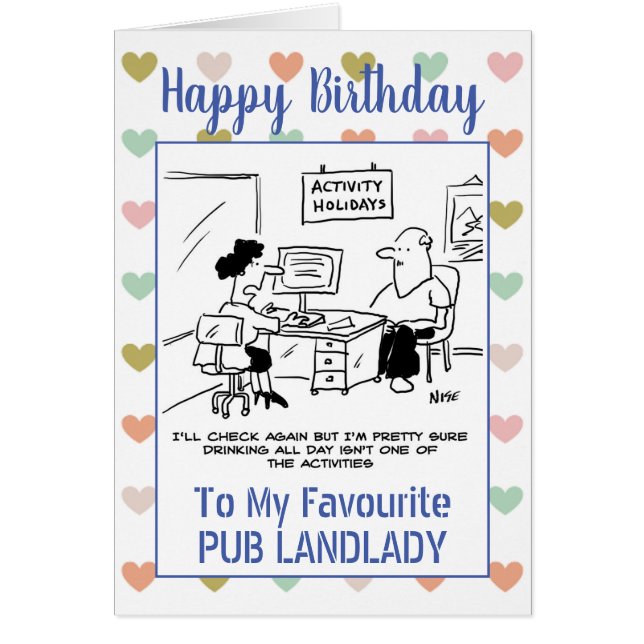 Happy Birthday Pub Landlady Cards (Front)