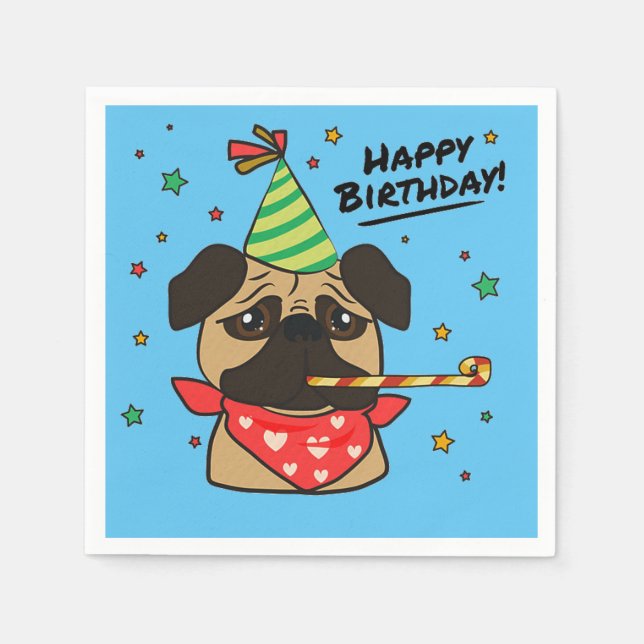 Happy Birthday Pug Boy Napkins (Front)