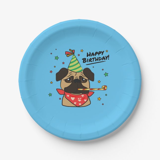 Happy Birthday Pug Boy Paper Plates (Front)